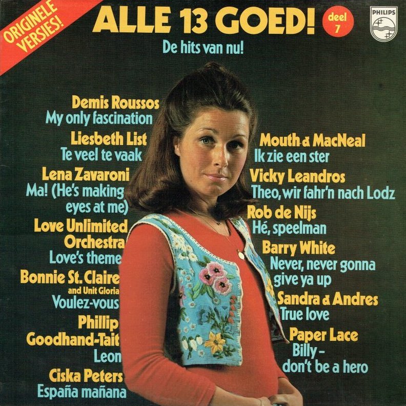 Album Front Cover for Alle 13 Goed! Deel 7 De Hits Van Nu!