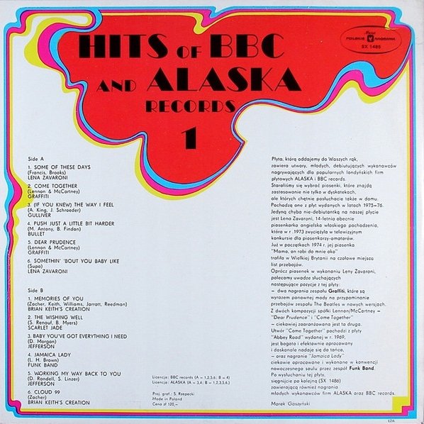 Back Cover for the album HITS OF BBC AND ALASKA REC 1 (1977)