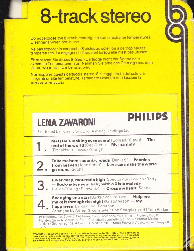 Philips's' 8-Track Back Cover for the album Ma! (He's Making Eyes At Me) Philips – 	7711058 (1974)