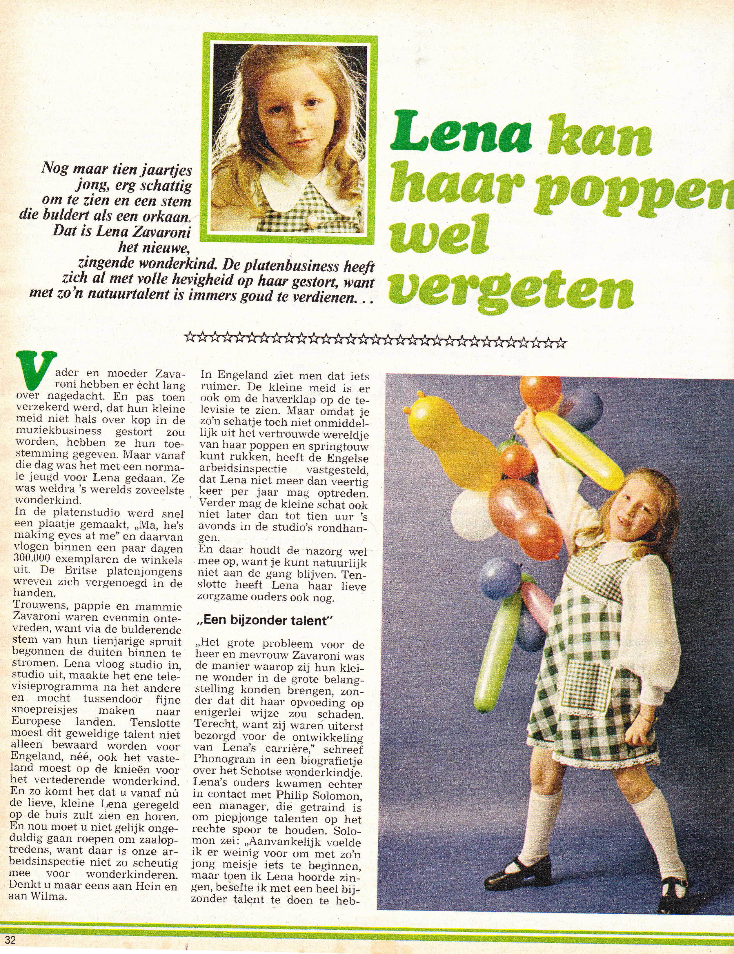 First Page Of The Article Abount Lena Zavaroni In The Magazine Story Dated 21 June 1974