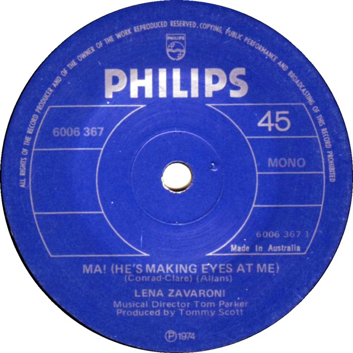 Australia A-Side Label for the Single Ma! (He's Making Eyes At Me) Philips - 6006 367